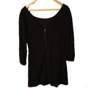 Charming Charlie Lace Mini Dress 3/4 Sleeve Black LBD Exposed Zipper Medium